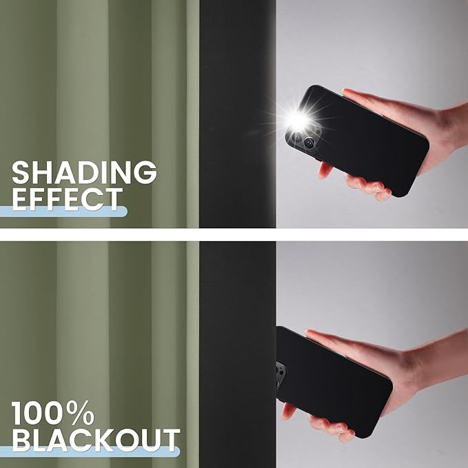 SimpleHome 100% Blackout Curtains for Bedroom,Thermal Insulated Light Sage Grommet Window Drapes Room Darkening Curtains for Living Room with Black Back,52 x 63 Inch,2 Panels