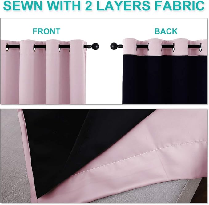 NICETOWN Blackout Curtains 80 inches Long, 2 Pieces, 42" Wide Each Panel, Lavender Pink, Full Light Blocking Drapes with Black Liner for Nursery, Thermal Insulated Draperies for Hall, Villa