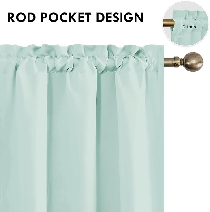 DWCN Blackout Curtains for Living Room Thermal Insulated, Energy Saving & Noise Reducing Bedroom Curtains, Mint Green, W 42x L 54 Inch, Set of 2 Rod Pocket Curtain Panels