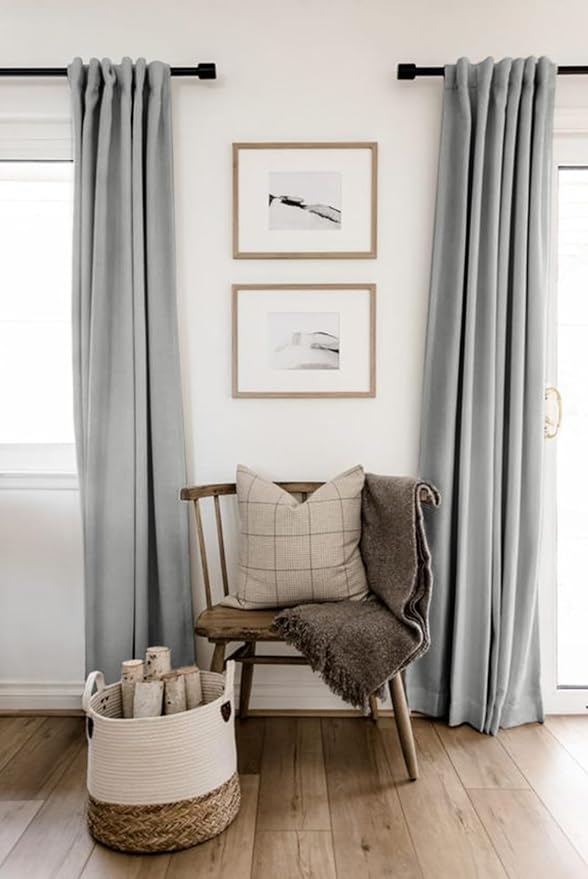 100% Blackout Shield Linen Blackout Curtains for Bedroom 96 Inches Long, Back Tab/Rod Pocket Living Room Drapes, Thermal Insulated Blackout Curtains 2 Panels Set, 50" W x 96" L, Ash Grey