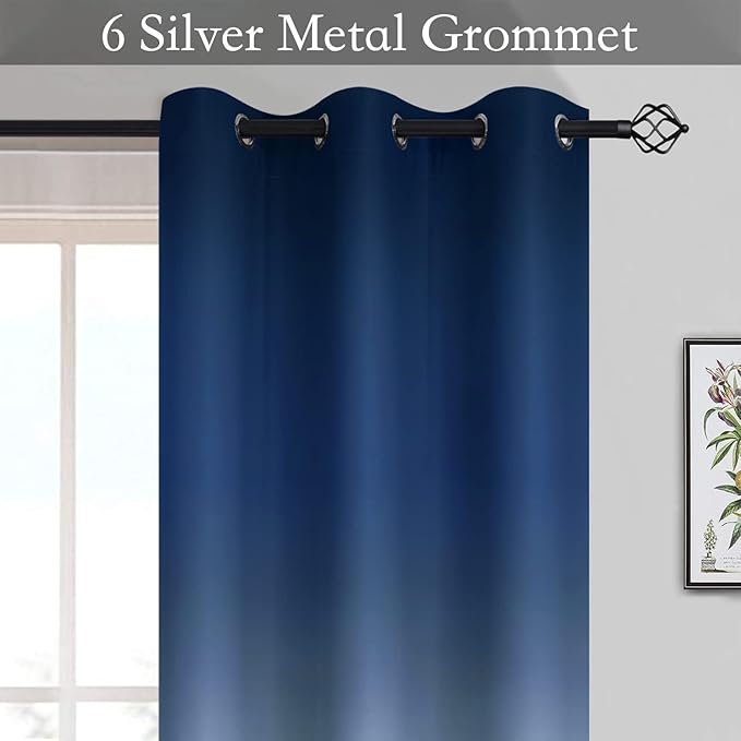 SimpleHome Ombre Room Darkening Curtains for Living Room, Light Blocking Gradient Blue to Grey White Thick Thermal Insulated Grommet Window Curtains/Drapes for Bedroom, 2 Panels, 42x63 inches Length