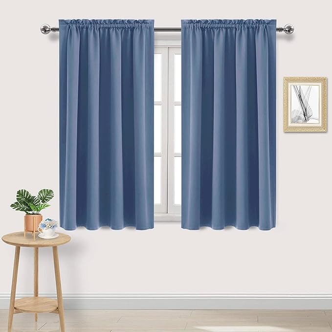 DWCN Blackout Curtains – Thermal Insulated, Energy Saving & Noise Reducing Bedroom and Living Room Curtains, Dusty Blue, W 52x L 54 Inch, Set of 2 Rod Pocket Curtain Panels