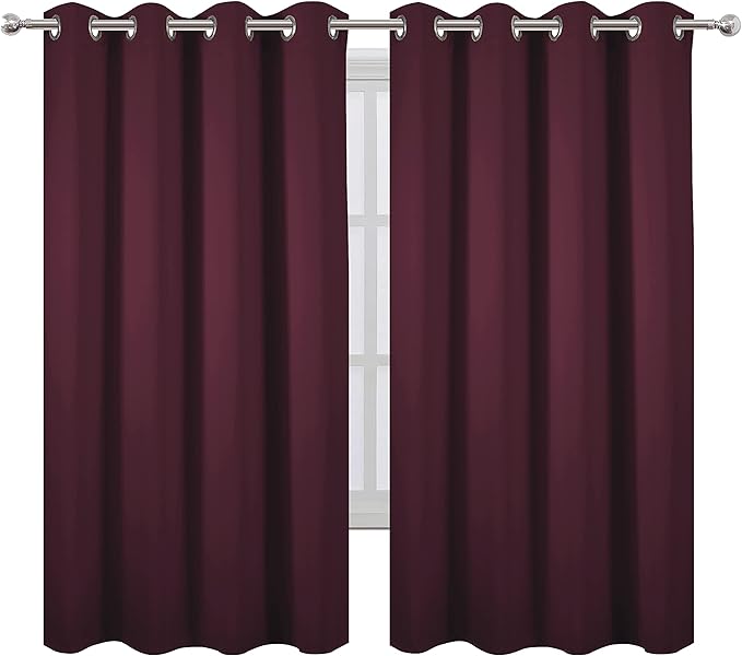 LEMOMO Burgundy Red Blackout Curtains 52 x 63 Inch Length/Set of 2 Curtain Panels/Thermal Insulated Room Darkening Blackout Curtains for Bedroom