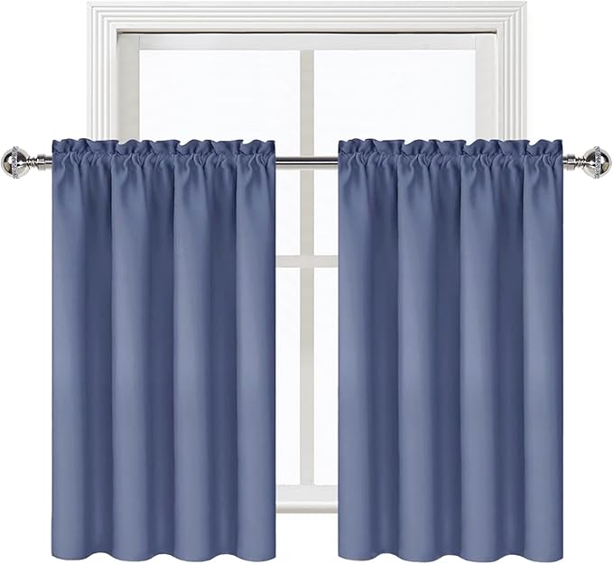 DWCN Blackout Curtains for Living Room Thermal Insulated, Energy Saving & Noise Reducing Bedroom Curtains, Dusty Blue, W 52x L 36 Inch, Set of 2 Rod Pocket Curtain Panels