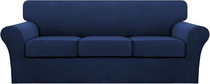 Turquoize 4 Piece Sofa Covers for 3 Cushion Couch Sofa Slipcover Soft Couch Cover for Dogs Washable Furniture Cover with 3 Individual Large Cushion Covers Feature Fabric (Large Sofa, Navy)