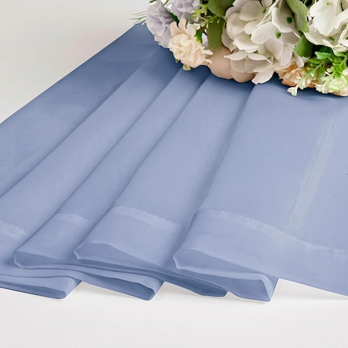 Chyhomenyc Sheer Valances for Windows - Light Filtering Small Window Curtains for Living Room Bathroom Cafe Laundry Basement, Modern Dual Rod Pocket Voile Curtain, 42Wx14L inches, Denim Blue, 2 PCS