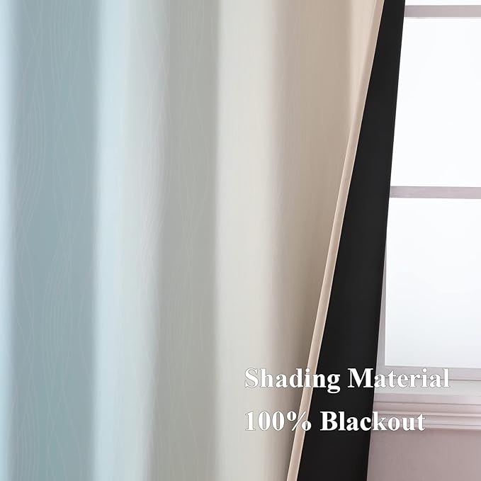 Estelar Textiler Aqua and Beige Gradient Blackout Curtains 84 Inches Long, Thermal Insulated Ombre Blackout Drapes for Bedroom, Room Darkening Energy Saving Curtains for Living Room, 52Wx84L, 2 Panels