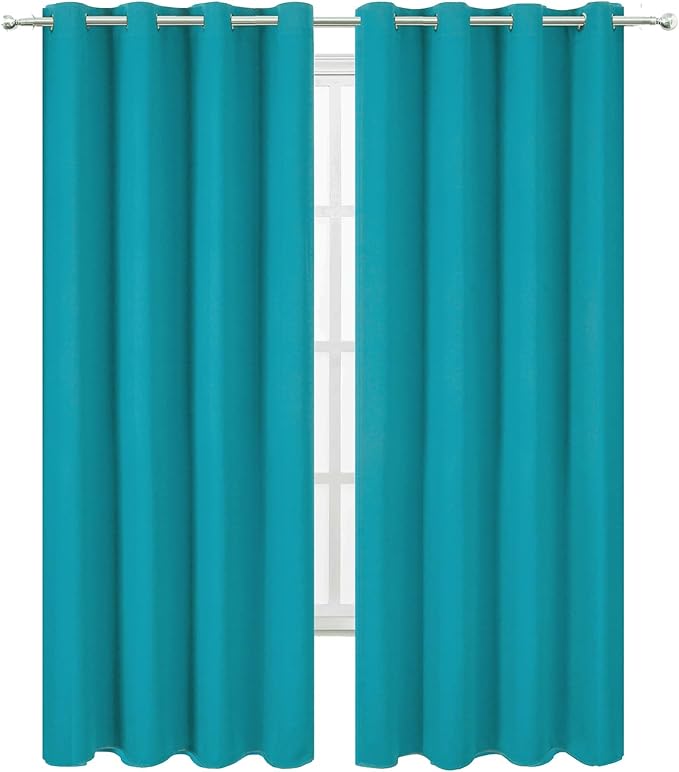 LEMOMO Blackout Curtains 52 x 90 Inch Long Teal Curtains Set of 2 Panels Room Darkening Curtains for Bedroom and Living Room