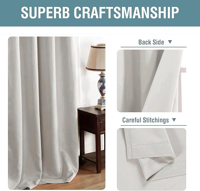 H.VERSAILTEX Blackout Curtain for Living Room Thermal Insulated Window Treatment Curtain Extra Long 84 inch Length Energy Saving Solid Grommet Top Blackout Drape, One Panel, Stone, 52" W x 120" L