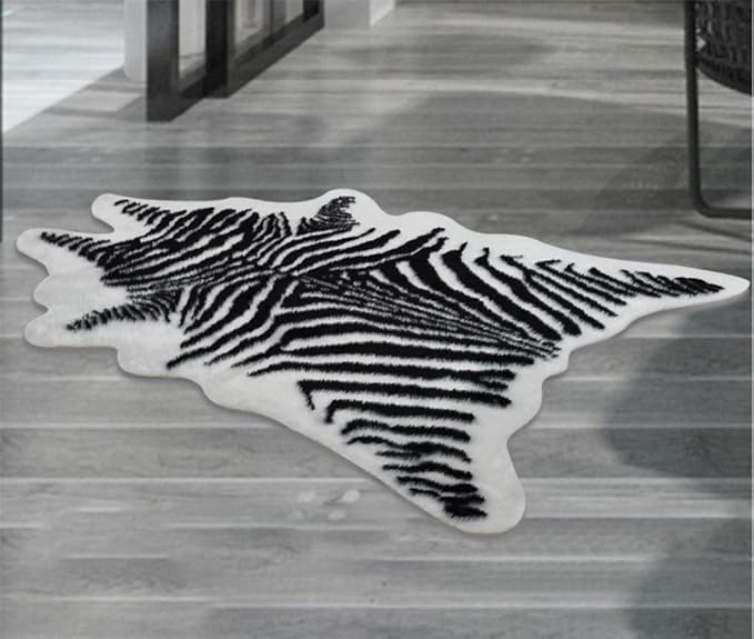 Zebra Print Rug Faux Animal Cowhide Skin Area Rug Leather Carpet Mat Small Size for Home Office Livingroom 3.1' x 3.6'