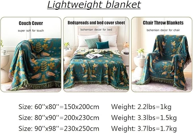 MSGKV Boho Throw Blanket 100% Cotton Blankets for Bed Couch 60''x80'', Spring Breathable Farmhouse Bird Blankets Quilt Muslin Home Decor