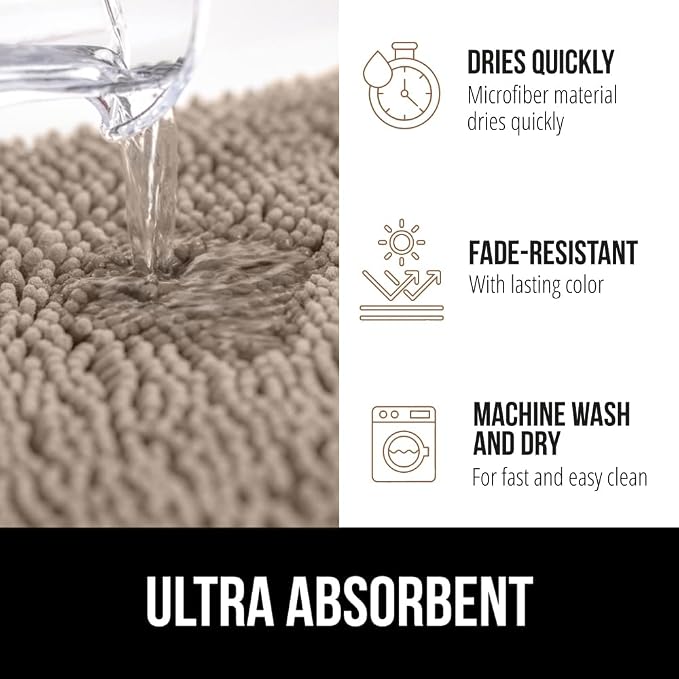 GORILLA GRIP Bath Rug Mat 60x24, Thick Absorbent Chenille, Quick Dry Microfiber - Image 4