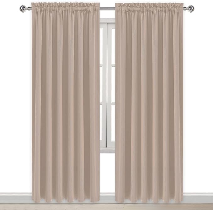 DWCN Blackout Curtains for Living Room Thermal Insulated, Energy Saving & Noise Reducing Bedroom Curtains, Camel, W 70x L 84 Inch, Set of 2 Rod Pocket Curtain Panels