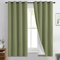 Yakamok 100% Blackout Curtain Panels 63 inches Cold and Light Blocking Drapes for Nursery, 2 Thick Layers Thermal Insulated Draperies (2 Pieces, 50 Wide Each Panel, Sage Front with White Backing)