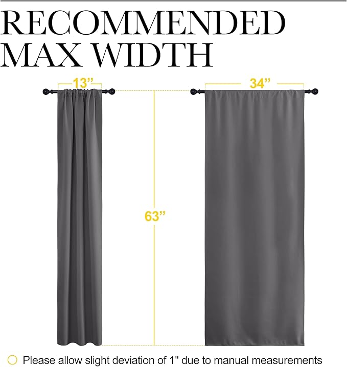 NICETOWN Grey Window Curtains for Bedroom - Home Decoration Thermal Insulated Rod Pocket Blackout Blinds & Drapes for Small Windows (Gray, 2 Panels, W34 x L63 -Inch)