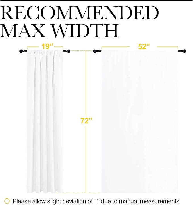 NICETOWN 50% Light Blocking Kitchen Curtains - Window Treatment Rod Pocket Curtains/Drapes for Bedroom (2 Panels, 52 by 72, White)