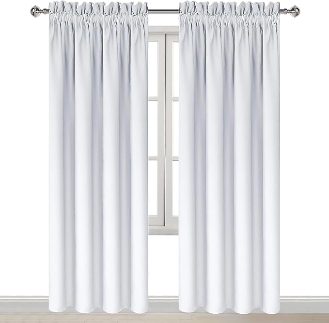 DWCN Blackout Curtains Room Darkening Thermal Insulated Bedroom Curtains Window Curtain Panels, 52 x 84 inches Long, Set of 2 White Rod Pocket Drapes