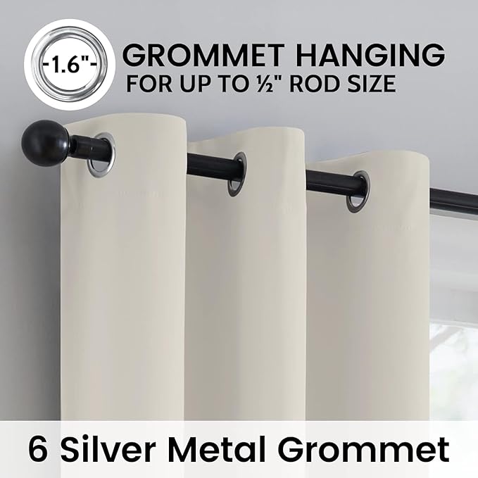 SimpleHome 100% Blackout Curtains for Bedroom,Thermal Insulated Cream Grommet Window Drapes Room Darkening Curtains for Living Room with Black Back,42 x 72 Inch,2 Panels