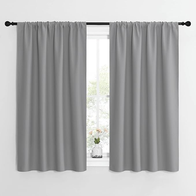 NICETOWN Short Curtains for Small Window - Home Decoration Thermal Insulated Rod Pocket Blackout Blinds & Drapes for Small Windows (Silver Grey, 2 Panels, W42 x L54 -Inch)