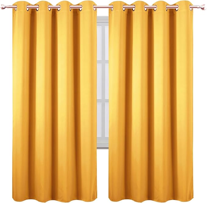 LEMOMO Blackout Curtains 66 x 72 Inch Long Yellow Curtains Set of 2 Panels Room Darkening Curtains for Bedroom and Living Room