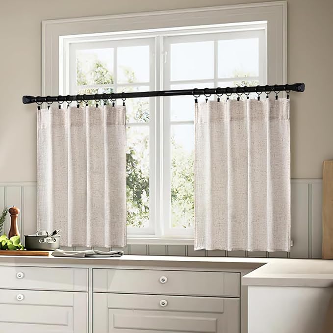 MIULEE Farmhouse Kitchen Curtains 24 Inch Length 2 Panels, Soft Thick Linen Textured Natural White Semi Sheer Light Filtering Short Cafe Tier Curtains for Small Half Window Back Tab Rod Pocket