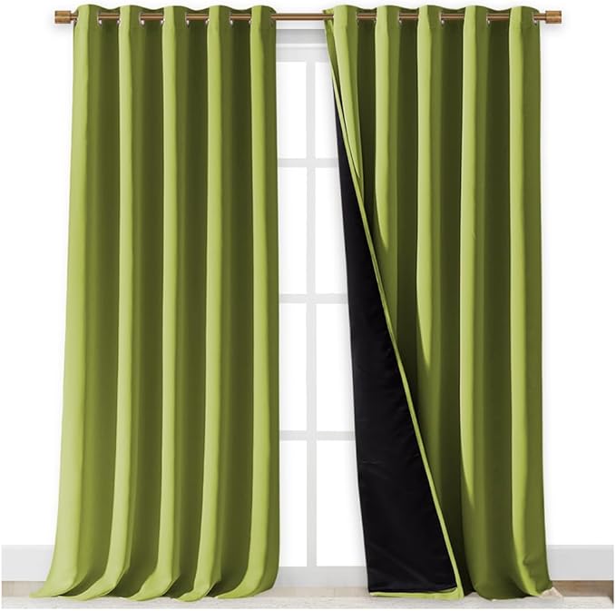 NICETOWN Full Shading Curtains for Windows, Fresh Green, Pack of 2, 70 inches W x 95 inches L, Super Heavy-Duty Black Lined Blackout Curtains for Bedroom, Privacy Assured Window Treatment