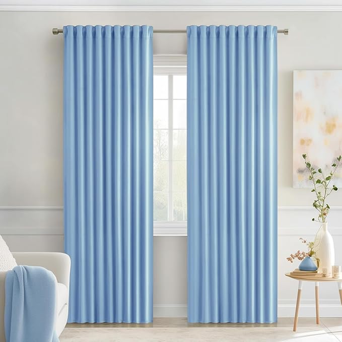 MIULEE Sky Blue Back Tab Blackout Curtains 90 Inches Long 2 Panels Set for Living Room Bedroom Privacy, Rod Pocket/Pinch Pleat Thermal Insulated Room Darkening Pleated Light Blocking Drapes