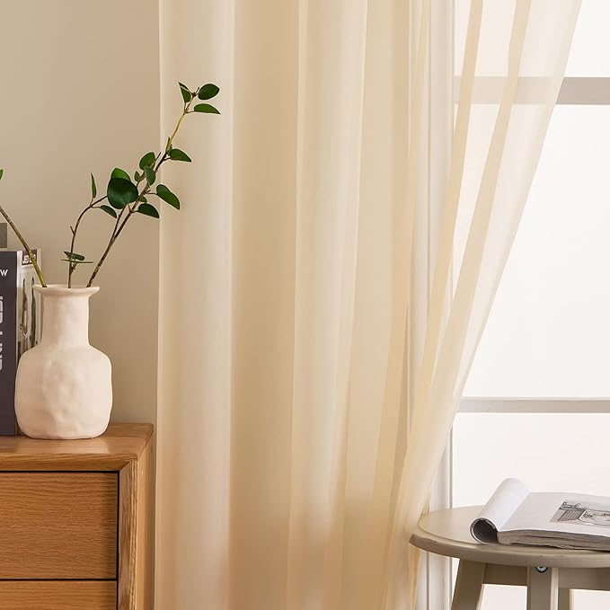 MIULEE 2 Panels Solid Color Sheer Window Curtains Elegant Window Voile Panels/Drapes/Treatment for Bedroom Living Room (54 X 54 Inches Cream Beige)
