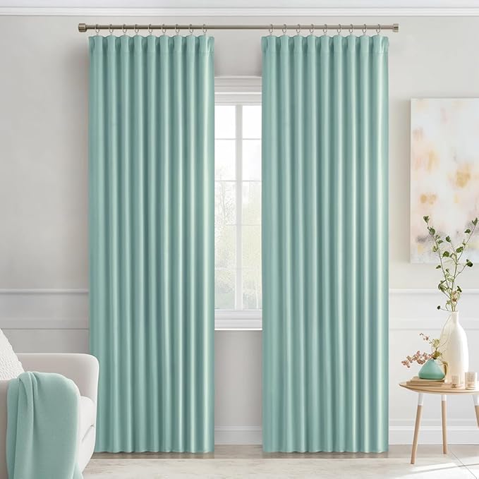 MIULEE Aqua Back Tab Blackout Curtains 72 Inches Long 2 Panels Set for Living Room Bedroom Privacy, Rod Pocket/Pinch Pleat Thermal Insulated Room Darkening Pleated Light Blocking Drapes