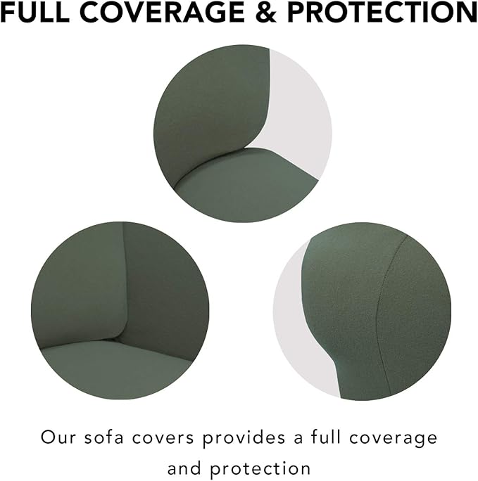 PureFit Super Stretch 4 Seater Sofa Slipcover – Spandex Non Slip Soft Couch Sofa Cover, Washable Furniture Protector with Non Skid Foam and Elastic Bottom for Kids, Pets （XX Large, Grayish Green）