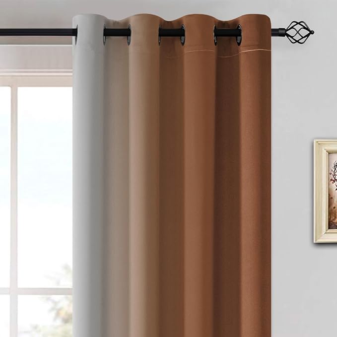 Yakamok Greyish White and Burnt Orange Ombre Curtains,Light Blocking Curtains,Room Darkening Grommet Window Drapes for Bedroom(Burnt Orange,52x84 Inch,2 Panels)