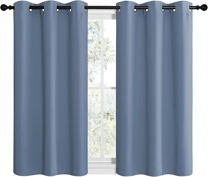 NICETOWN Kitchen Curtains Small Window Curtains & Drapes, Thermal Insulated Solid Grommet Panels for Cupboard, Loft, Cafe, Dining Room (Stone Blue, 42" W x 40" L, 2PCs)
