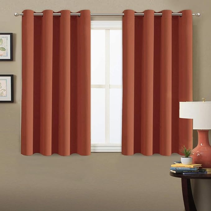 H.VERSAILTEX Blackout Curtain for Living Room Small Window Kitchen Blackout Curtains 45 inch Length Energy Saving Solid Grommet Blackout Drape, One Panel, Orange, 52" W x 45" L