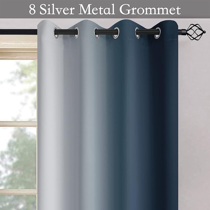 SimpleHome Navy Blue Ombre Room Darkening Curtains for Living Room, Light Blocking Gradient Thermal Insulated Grommet Window Curtains/Drapes for Bedroom, 2 Panels, 52x84 inches Length