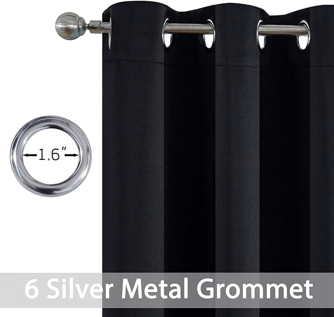 Yakamok Blackout Curtains Room Darkening Thermal Insulated Window Panels,Solid Grommet Top Drapes for Bedroom/Living Room(38Wx90L, Black, 2 Panels)
