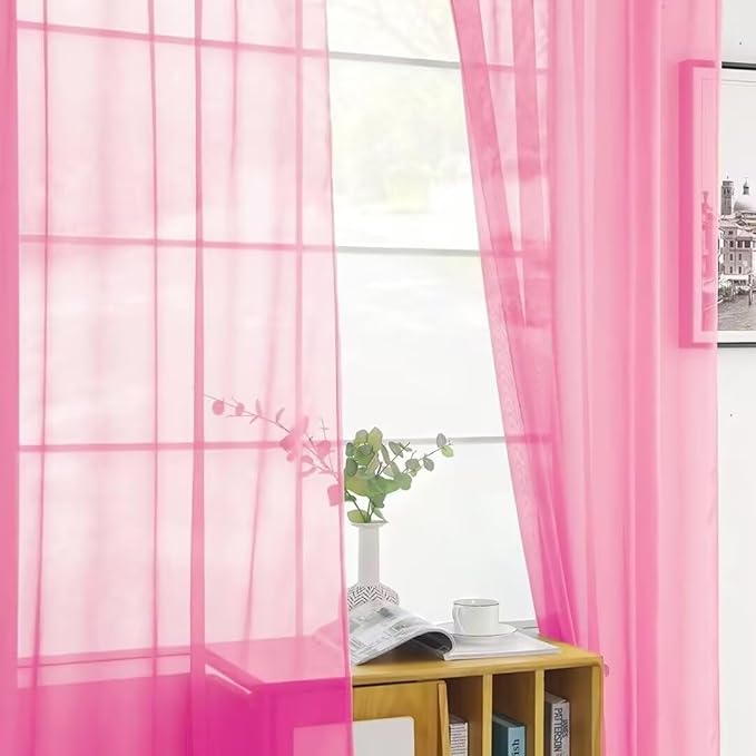 SpaceDresser Basic Rod Pocket Sheer Voile Window Curtain Panels Pink 1 Pair 2 Panels 60 Width 108 Inch Long for Kitchen Bedroom Children Living Room Yard（Pink, 60W x 108L）