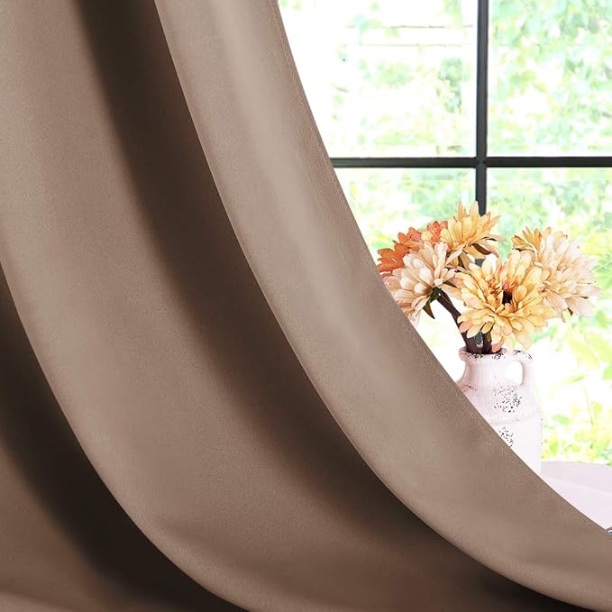 NICETOWN Blackout Window Curtains and Drapes for Kitchen, Window Treatment Thermal Insulated Solid Grommet Blackout Drapery Panels (Set of 2, 70 by 54 inches, Cappuccino)