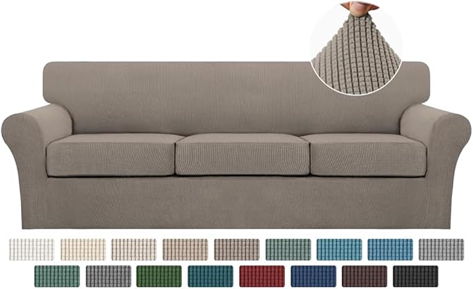 Turquoize 4 Piece Sofa Covers for 3 Cushion Couch Sofa Slipcover Soft Couch Cover for Dogs-Washable Sofa Furniture Covers with 3 Individual Large Cushion Covers, Feature Thick Fabric (XL Sofa, Taupe)