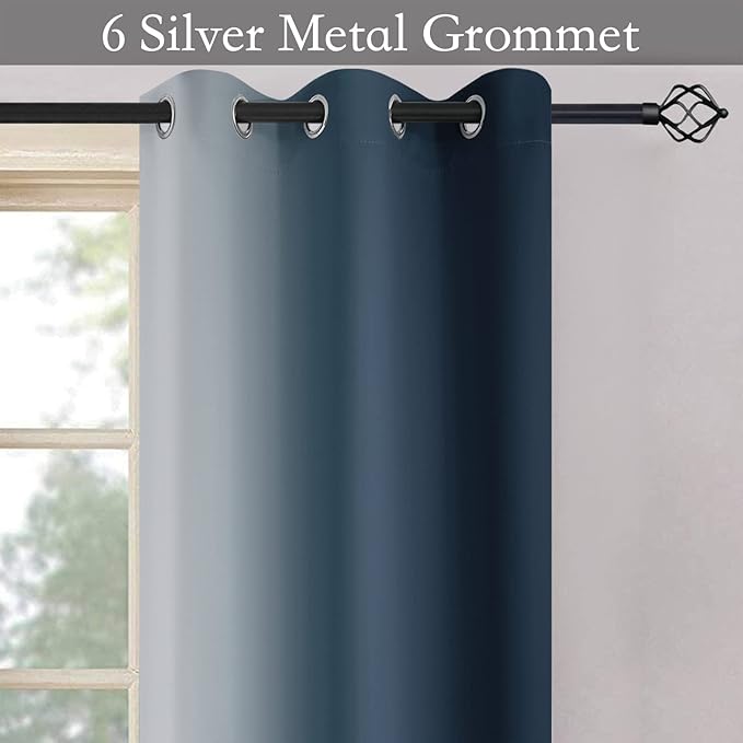 SimpleHome Ombre Room Darkening Curtains for Bedroom, Gradient Navy Blue to Grey White Light Blocking Thermal Insulated Grommet Window Curtain/Drapes for Living Room,2 Panels, 42x63 inches Length