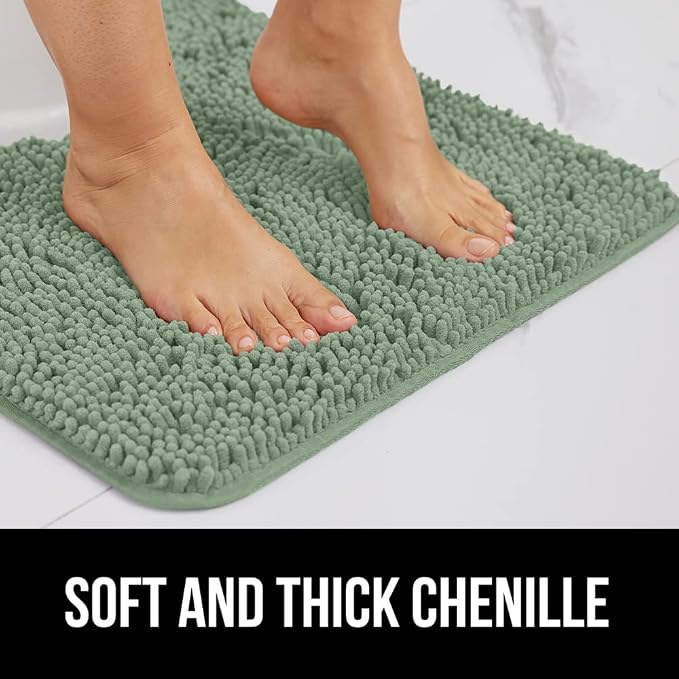 Bath Rug 48 x 24 Inch Chenille Runner with Quick-Dry Microfiber, Sage Green