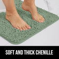 Bath Rug 48 x 24 Inch Chenille Runner with Quick-Dry Microfiber, Sage Green