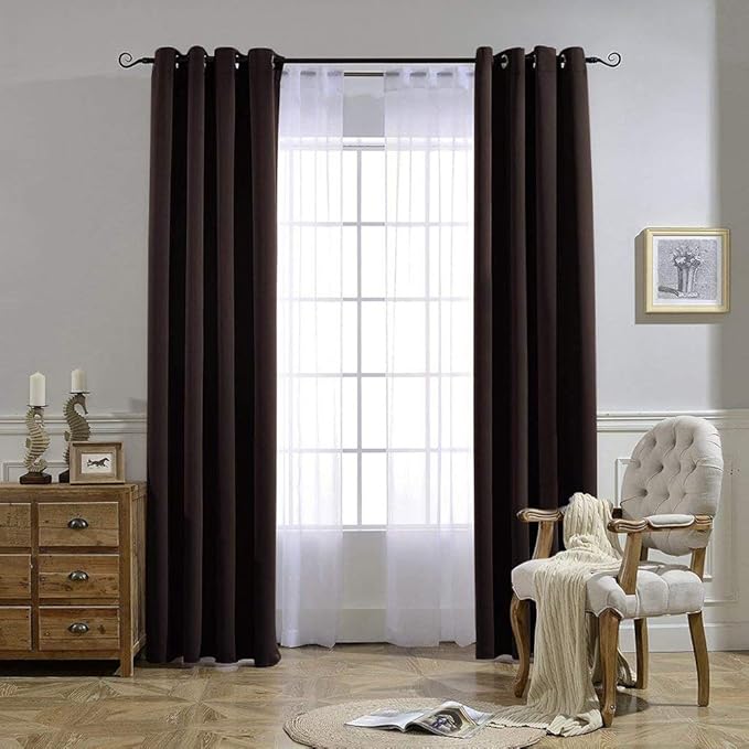 NICETOWN Bedroom Blackout Curtains and Drapes - Energy Smart Thermal Insulated Solid Grommet Blackout Draperies for Living Room (2 Panels, 52 inches x 72 inches, Toffee Brown)