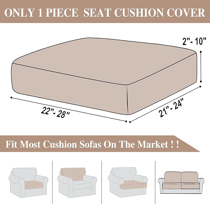 Couch Cushion Cover Seat Cushion Cover Stretch Armchair Cover Separate Sectional Sofa Slipcovers Furniture Protector(1 Piece for Seat or Sofa Backrest, Khaki)