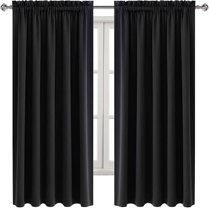 DWCN Blackout Curtains for Bedroom – Rod Pocket Thermal Insulated Noise Reducing Noise Reducing Drapes for Living Room, W 60 x L 63 Inch, 2 Panels, Black