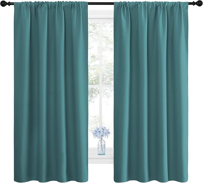 NICETOWN Window Curtains Blackout Drapes - Thermal Insulated Solid Rod Pocket Blackout Curtains/Draperies for Living Room (Sea Teal, 1 Pair, 42 by 63-Inch)