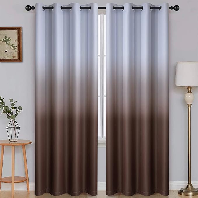 SimpleHome Ombre Room Darkening Curtains for Bedroom, Light Blocking Gradient Grey White to Brown Thermal Insulated Grommet Window Curtains/Drapes for Living Room,2 Panels, 52x84 inches Length