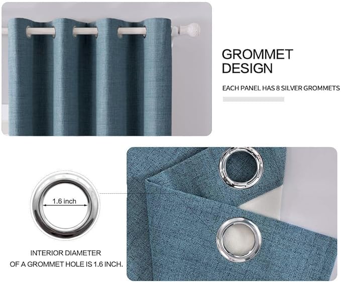 MIULEE Linen Texture Curtains for Bedroom Solid 100% Blackout Thermal Insulated Dusty Blue Curtains Grommet Room Darkening Drapes Luxury Decor for Living Room Nursery 52x84 Inch (2 Panels)