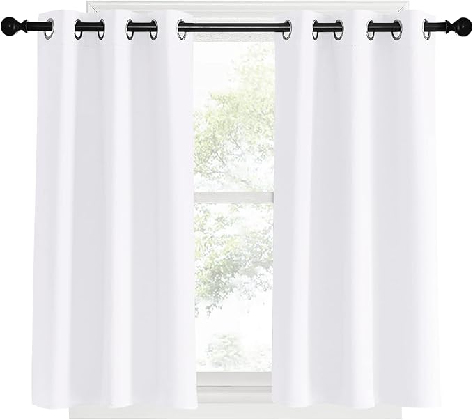 NICETOWN White Short Window Curtains 40 inch Long for Windows, White, W34, 1 Pair, Solid Grommet 50% Light Reducing Thermal Insulated Curtain Panels for Kitchen/Bedroom