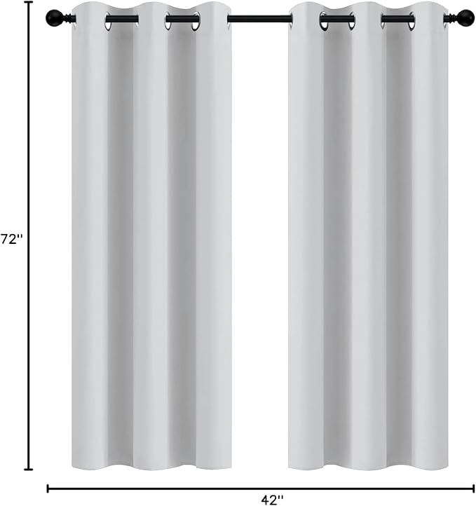 Yakamok Greyish White Curtains for Bedroom,Grommet Thermal Insulated Room Darkening Curtains for Living Room,42W x 72L,2 Panels