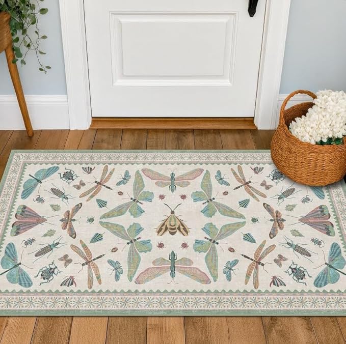 Hazo Haus Mint Green Washable Bathroom Rug - 2x4 Small Kitchen Rugs for Front Door Indoor Entrance, Low Pile Stain Resistant, Colorful Cool Aethestic